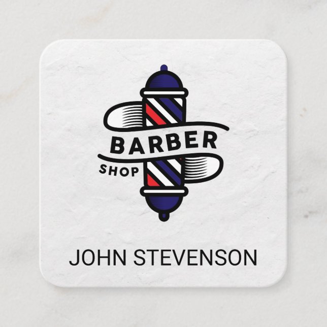 Barberstolpe | Barberaffär | Trä Fyrkantigt Visitkort (Framsida)