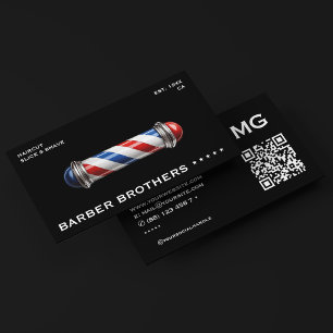 Barberstolpe Svart Röd Vit Blå Barbershop Visitkort