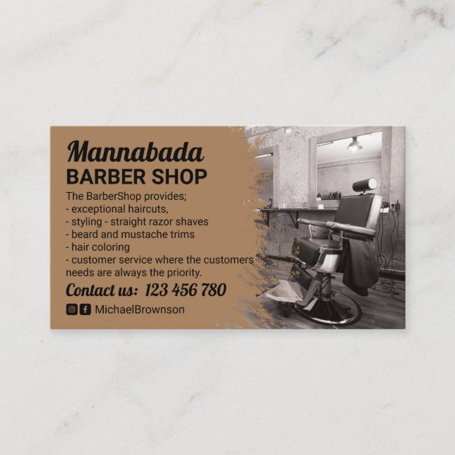 Barberverksfotobrun reflekterande doktor visitkort (Framsida)