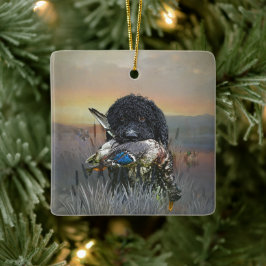 Barbet, fransk vattenhund julgransprydnad keramik