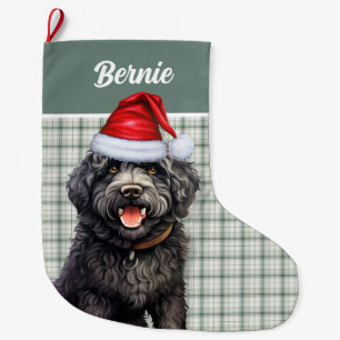 Barbet Hund Grönt Plade med Namn Stor Julstrumpa
