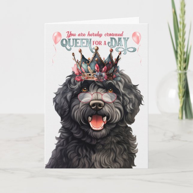 Barbet Hund Queen for Day Funny Birthday Kort (Framsida)
