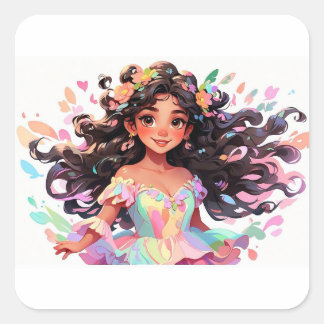 Barbie art fyrkantigt klistermärke