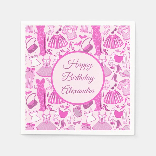 Barbiecore Rosa och Shock rosa Mönster Pappersservett (Framsidan)