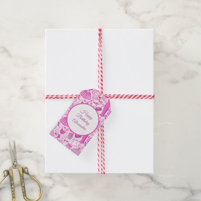 Barbiecore Rosa och Shock rosa Mönster Presentetikett (Med Snöre)