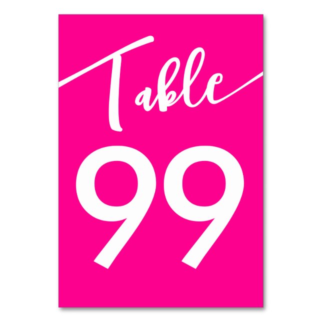 Barbiecore Shock rosa White Calligraphy Bröllop Bordsnummer (Framsidan)