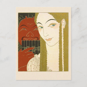Barbier Art Deco Illustration Kvinnor och Djävulen Vykort