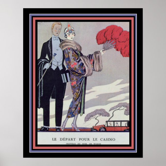 Barbier Art Deco "Lämnande för kasinot" 16 x 20 Poster (Framsidan)