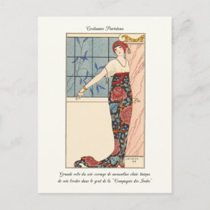 Barbier Fransk Art Deco Mode Illustration Vykort