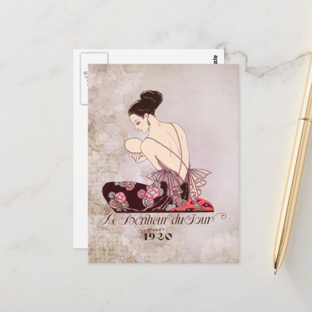 Barbier Fransk Mode Bild Le Bonheur du Jour Vykort (Fram/Back In Situ)