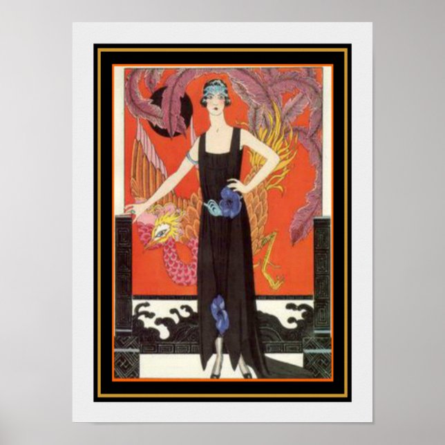 Barbier Glam Girl Art Deco Print 12 x 16 Poster (Framsidan)