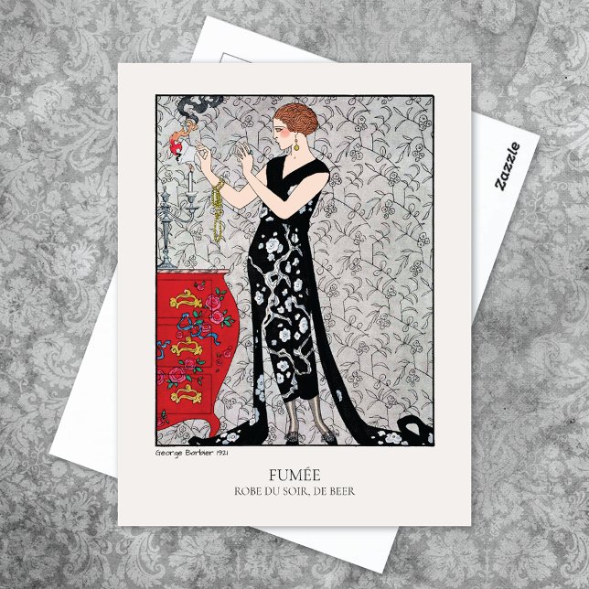 Barbier Smoke Art Deco Mode Illustration Vykort (Skapare uppladdad)