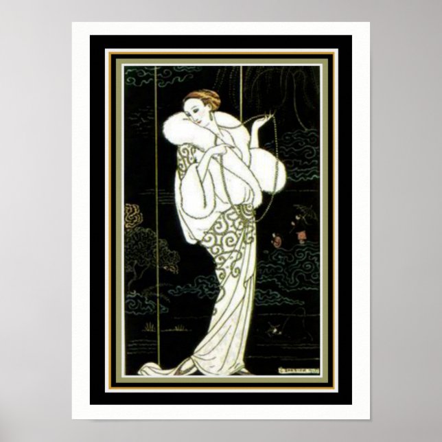 Barbier "White Päls" Art Deco Mode Skriv ut 12 x 1 Poster (Framsidan)