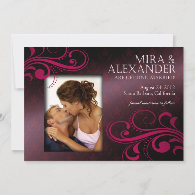 Barbizon Damask Rulla - äggplanta|magenta Bröllop Inbjudningar (Framsida)