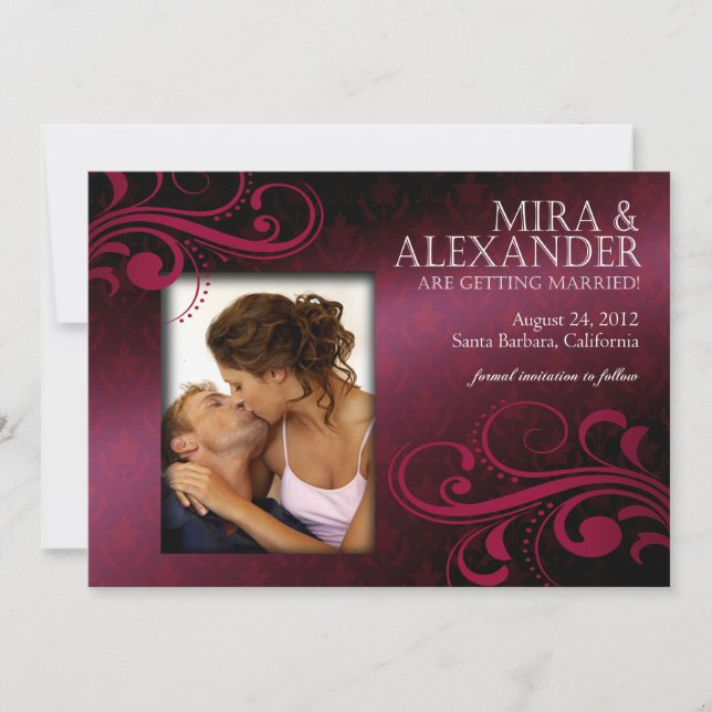 Barbizon Damask Scroll - fuschia|magenta Bröllop Inbjudningar (Framsida)