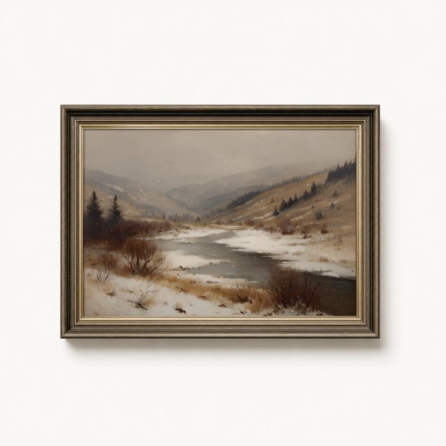 Barbizon Vinter Valley Creek Affisch (Barbizon Winter Valley Creek Wall Art Poster - close-up view (frame/decor not included))