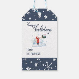 Bärblå snöflinga julklappsmärken presentetikett