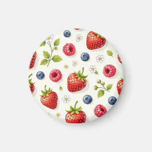 Bärblomster Mönster Färska Sommarfrukter Magnet