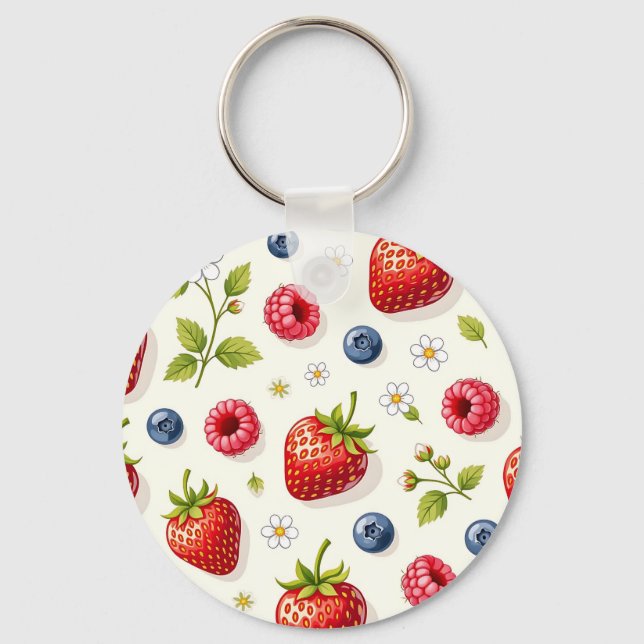 Bärblomster Mönster Färska Sommarfrukter Nyckelring (Framsida)