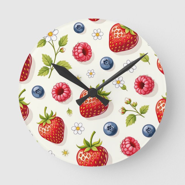 Bärblomster Mönster Färska Sommarfrukter Rund Klocka (Framsida)