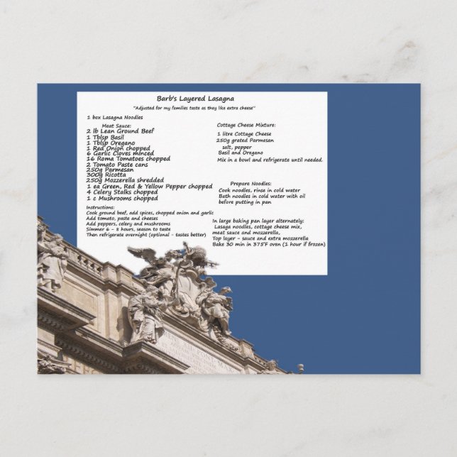 Barb's Lasagna Rom-vykort Vykort (Framsida)