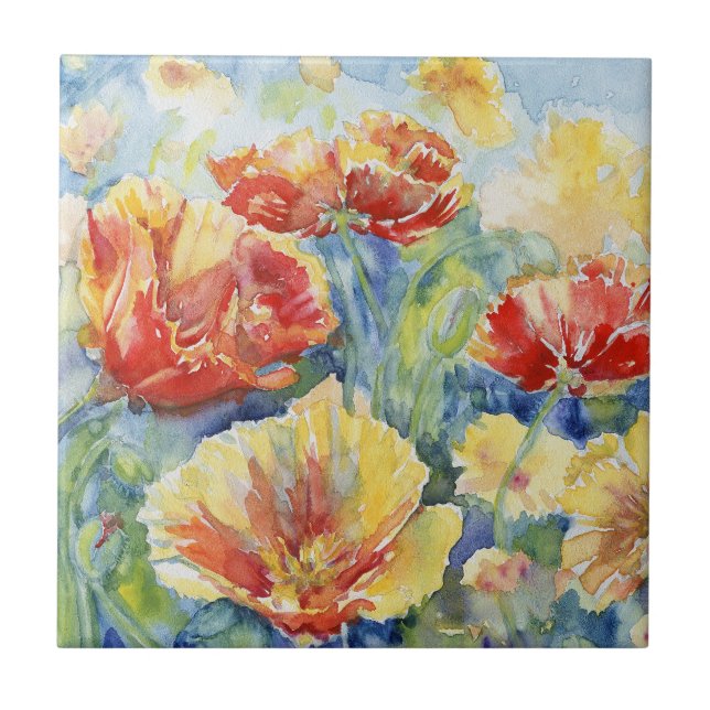 Barb's Poppies Decorative Accent Tile Kakelplatta (Framsidan)