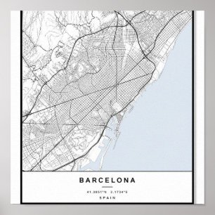 Barcellona Stadskartaffisch Minimalistisk Linjek Poster