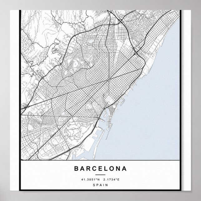 Barcellona Stadskartaffisch | Minimalistisk Linjek Poster (Framsidan)