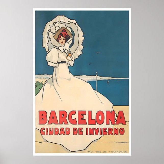 Barcelona Affisch Spanien Konst Retro Spansk Resa (Framsidan)