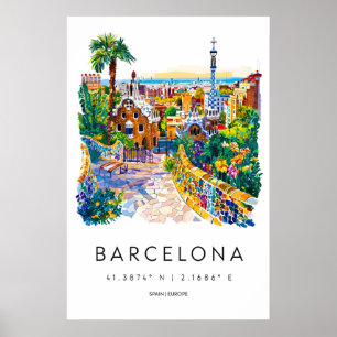 Barcelona Akvarell 1 Poster