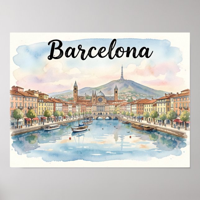 Barcelona akvarell konst poster (Framsidan)