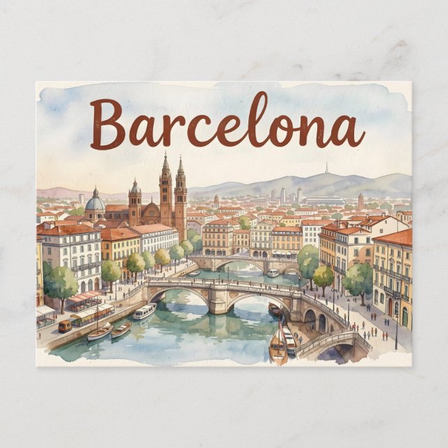 Barcelona akvarell konst vykort (Framsida)