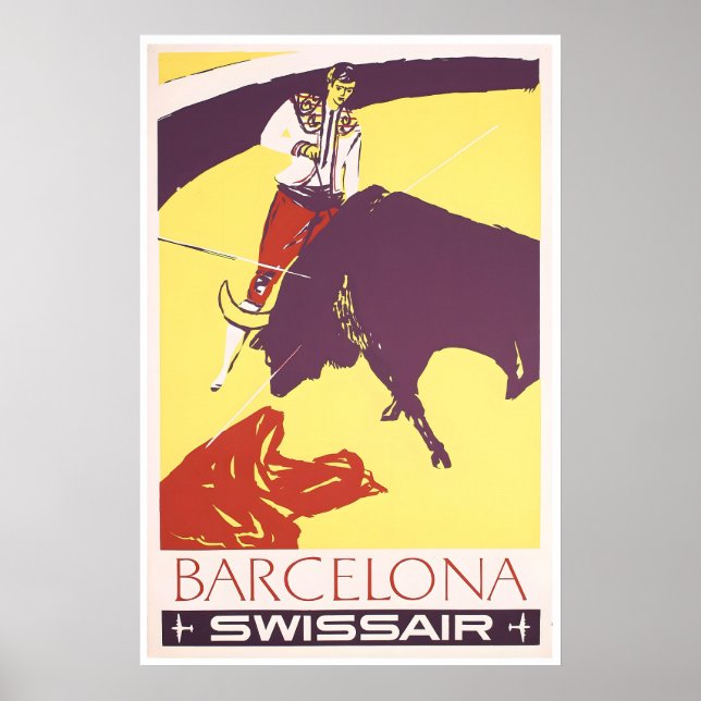 Barcelona Art Spanien Tryck Swissair Resa Poster (Framsidan)