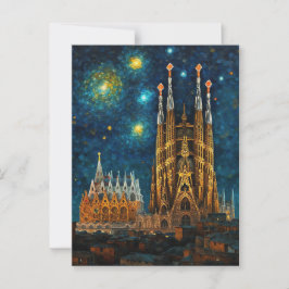 Barcelona Basilica Sagrada Família Starry Night Vykort