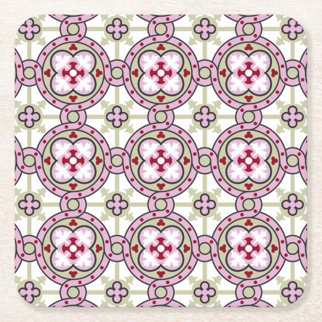 Barcelona belägger med tegel blomman med rosa underlägg papper kvadrat (Framsidan)
