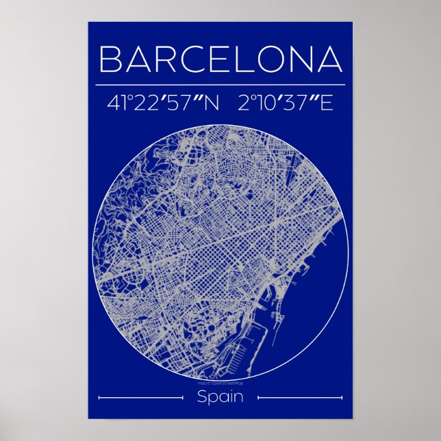 Barcelona Blueprint City Map Poster – Minimal Wall (Framsidan)
