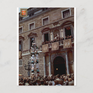 Barcelona Castellers Festival Vintage Scen Vykort