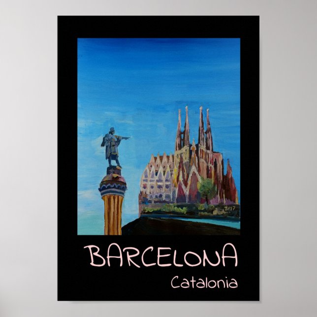 Barcelona Catalonia Sagrada Familia Retro Poster (Framsidan)