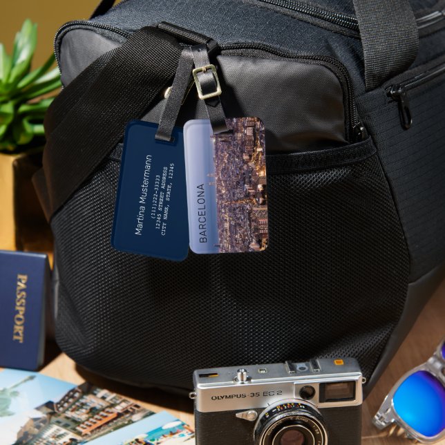 Barcelona Catalonia Sunset Skyline Spain Cityscape Bagagebricka (Fram & Baksida)