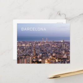 Barcelona Catalonia Sunset Skyline Spain Cityscape Helg Vykort