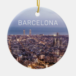 Barcelona Catalonia Sunset Skyline Spain Cityscape Julgransprydnad Keramik