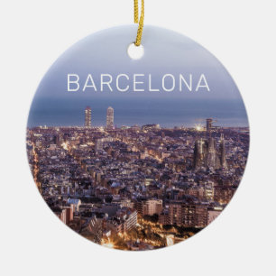 Barcelona Catalonia Sunset Skyline Spain Cityscape Julgransprydnad Keramik