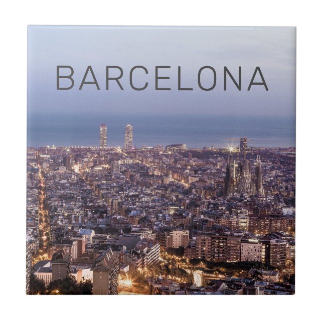 Barcelona Catalonia Sunset Skyline Spain Cityscape Kakelplatta (Framsidan)