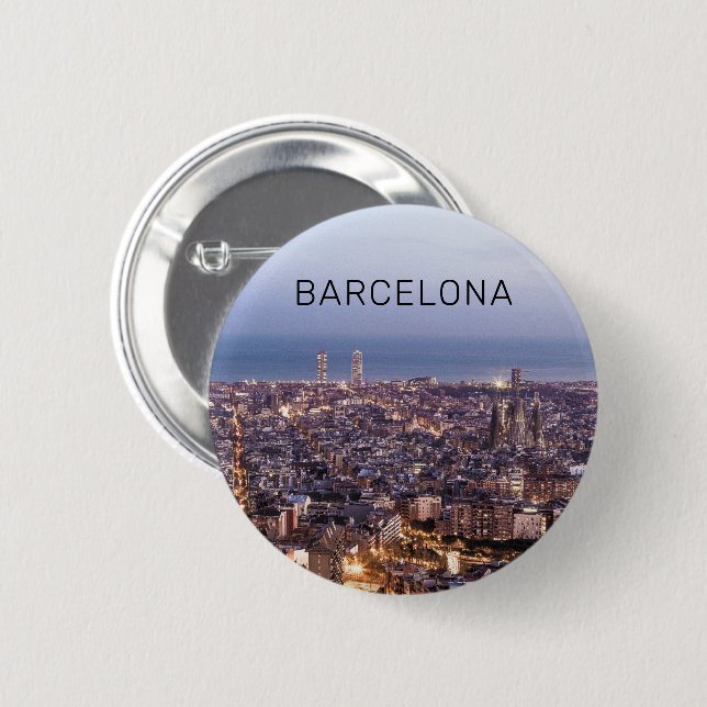 Barcelona Catalonia Sunset Skyline Spain Cityscape Knapp (Framsida & baksida)