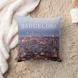 Barcelona Catalonia Sunset Skyline Spain Cityscape Kudde