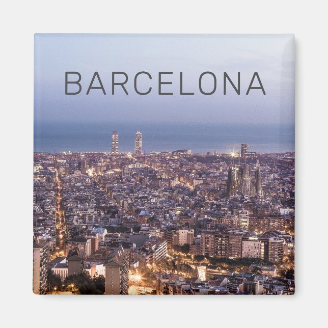 Barcelona Catalonia Sunset Skyline Spain Cityscape Magnet (Framsidan)