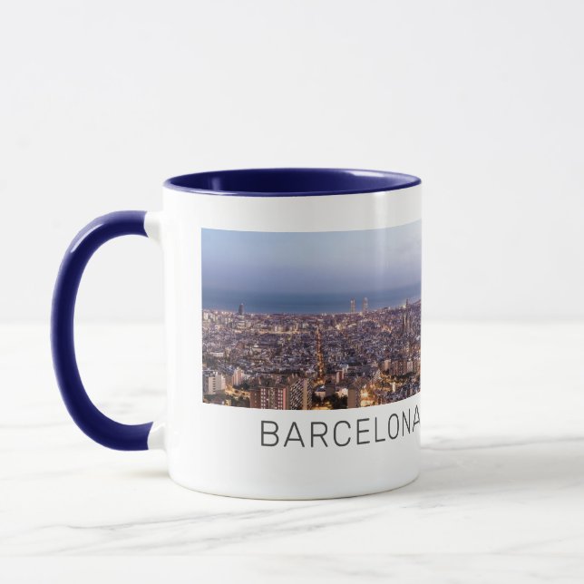 Barcelona Catalonia Sunset Skyline Spain Cityscape Mugg (Vänster)