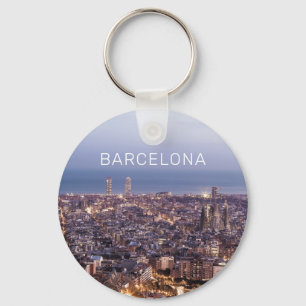 Barcelona Catalonia Sunset Skyline Spain Cityscape Nyckelring