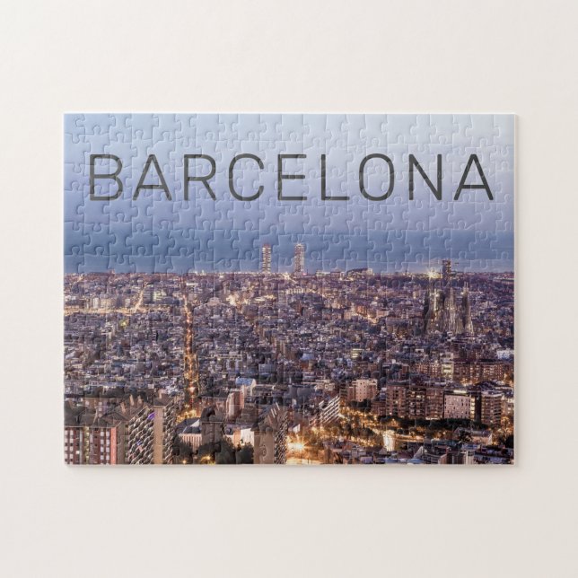 Barcelona Catalonia Sunset Skyline Spain Cityscape Pussel (Horisontell)