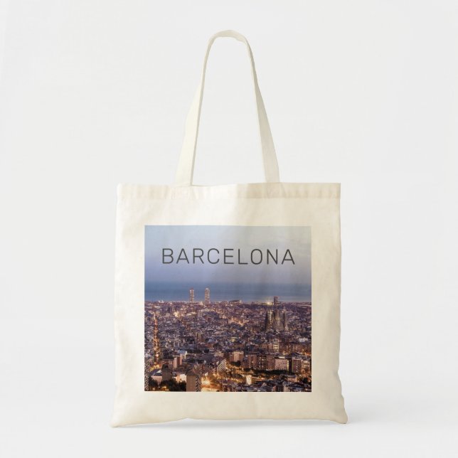Barcelona Catalonia Sunset Skyline Spain Cityscape Tygkasse (Framsidan)